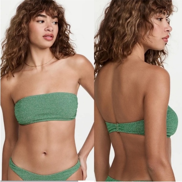 Beach Riot Kelsey Strapless Bikini Top Shimmer Green Emerald revolve bikini - Picture 8 of 10